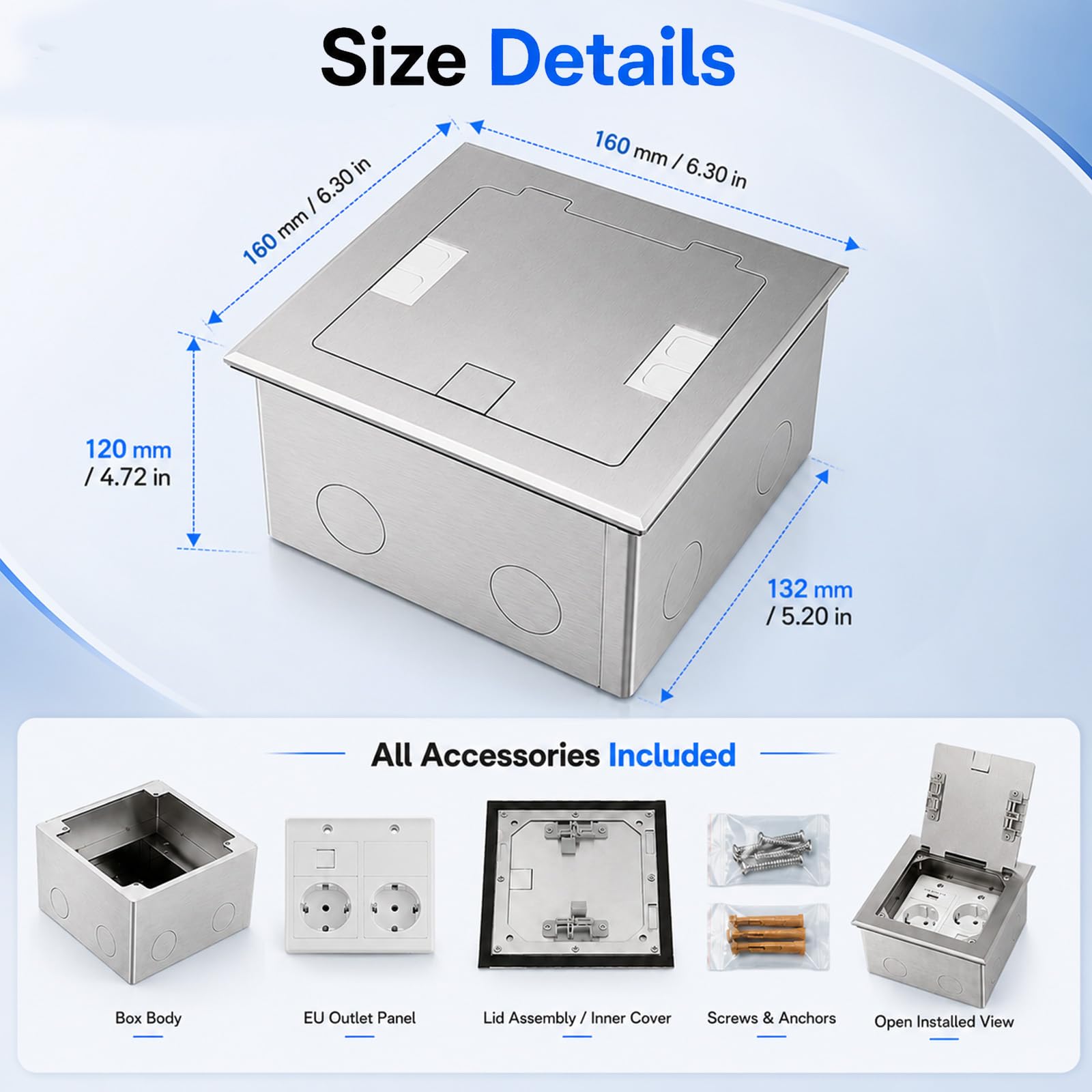 Prise de Sol Encastrable en Acier Inoxydable avec 2 Prises AC, 1 USB et 1 RJ45, 16A AC250V Prise de Sol Étanche, Prises Etanche Exterieur pour Intérieur Extérieur Bureau Salon Terrasse