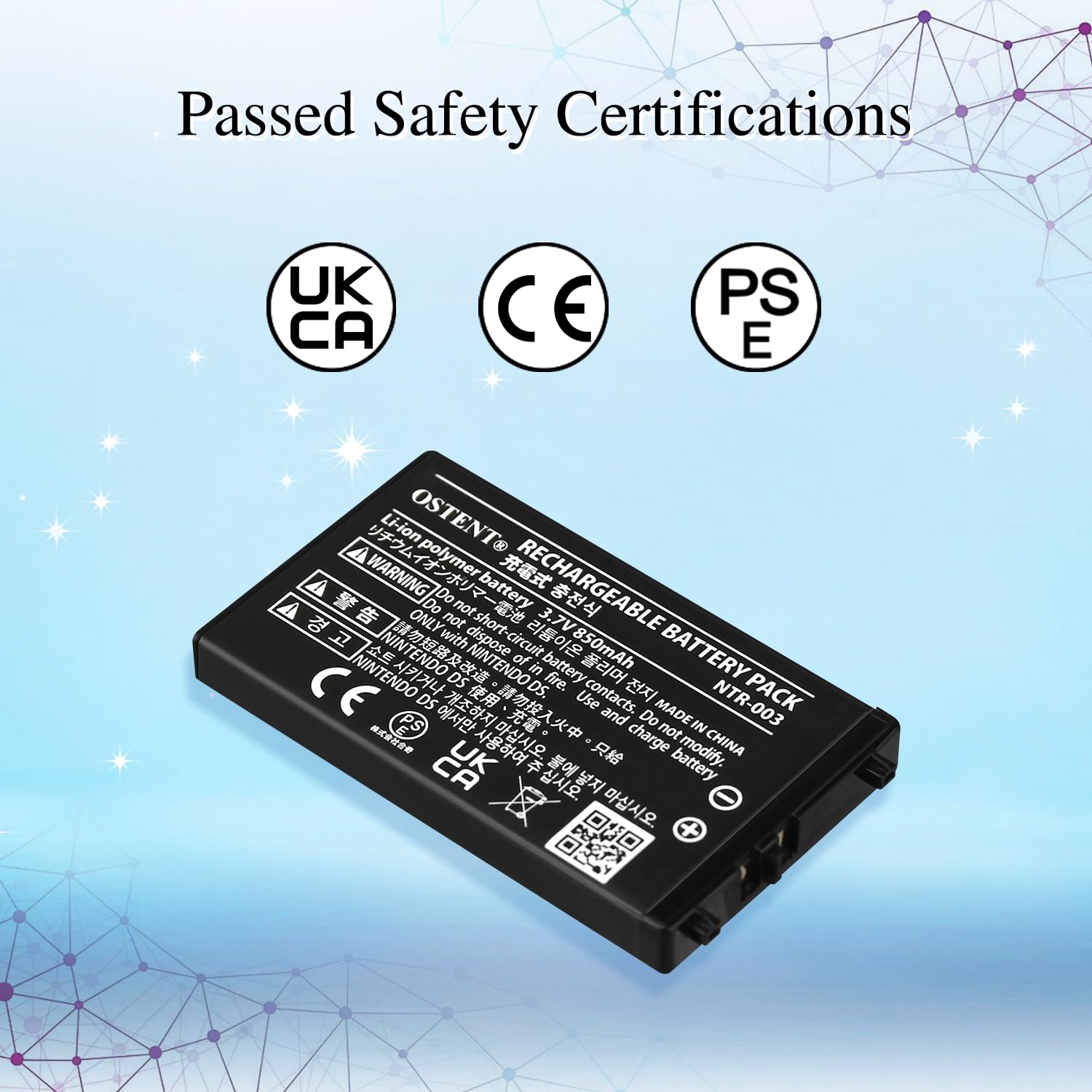 OSTENT 850mAh de Iones de Litio Li-Ion Polímero Recargable Batería Kit de Herramientas para Nintendo DS NDS