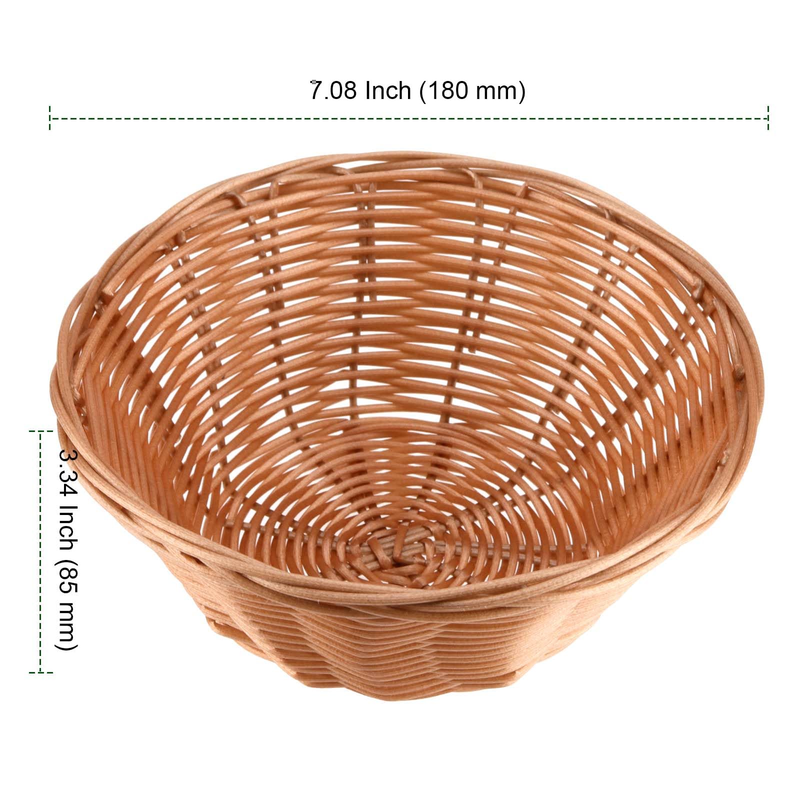 PINGEUI 16 Pcs Bread Baskets Bulk, 7 Inch Plastic Round Basket Bread Serving Baskets, Brown Small Woven Baskets for Food, Fruit, Vegetables, Restaurant