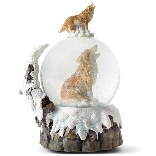 Elanze Designs Howling Glitter Wolf with Babies Tabletop Dresser Nightstand Figurine Decoration 100MM Sturdy Water Wind Up Musical Snow Globe Plays Tune Born Free