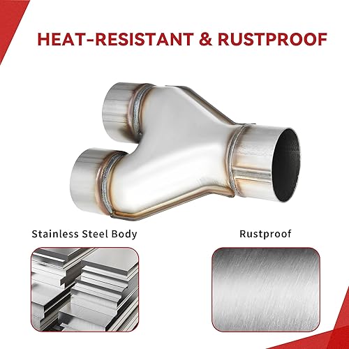 Miniatura 2 de YITAMOTOR Tubo de escape en Y de 3 pulgadas individual a 3 pulgadas, de acero inoxidable, universal de 3 pulgadas de diámetro interior, conector