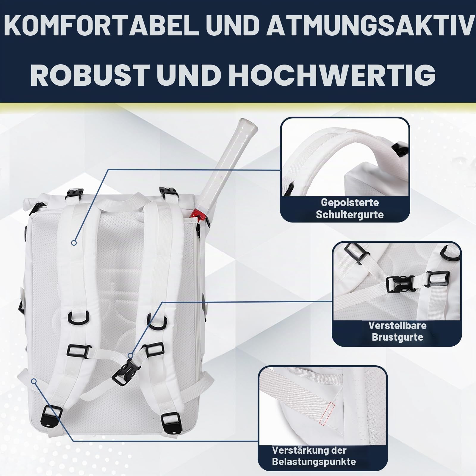 Tennistasche Tennisrucksack für Damen Herren Hält 2 Schläger mit Schuhfach, Große Padel Racket Tasche für Badminton Schläger