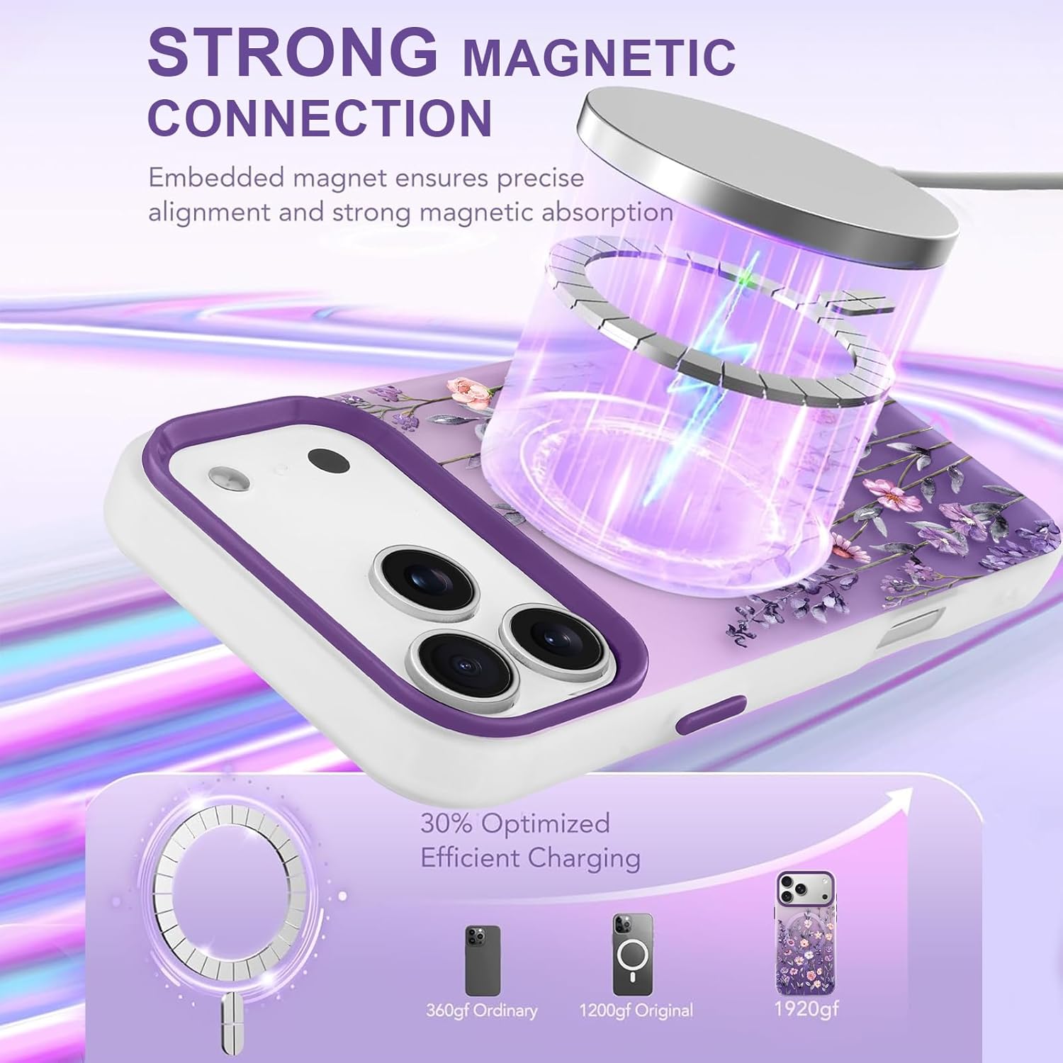 Magnetic for iPhone 17 Pro Max Case [Compatible with MagSafe] Pretty Gradient Flower Floral Pattern Design, Slim Shockproof Jelly Cover for Women Girls, Purple