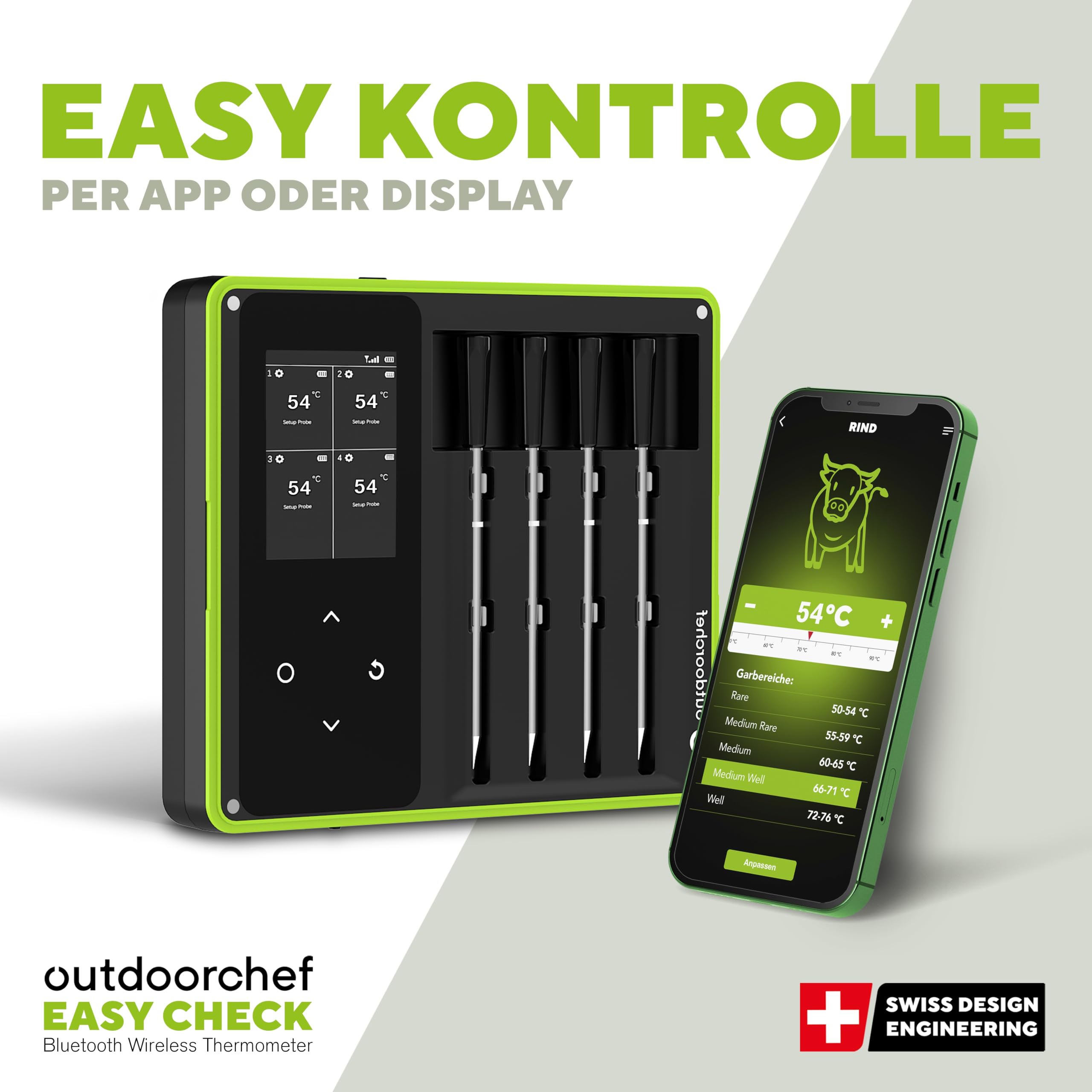 Outdoorchef Easy Check Thermometer Quadro - Thermomètre de cuisson sans fil Bluetooth