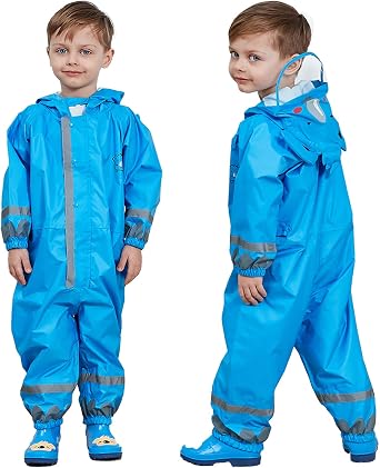 Toddler Rain Suit with Hood Waterproof Coverall Kids Baby Jumpsuit One Piece Rainsuit Outdoors Rain Wear