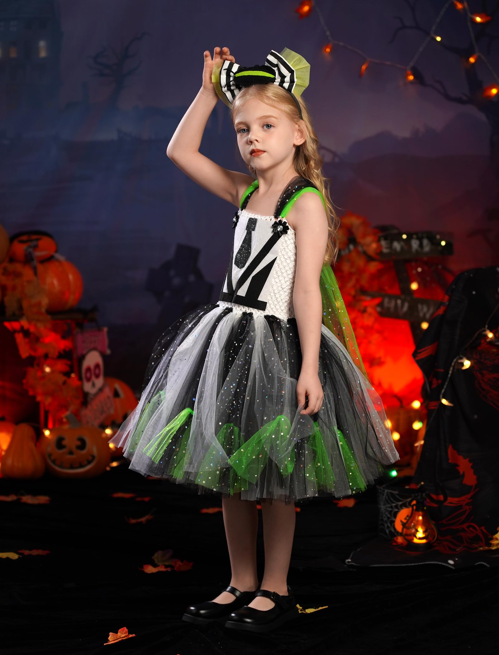 ABEHIK Girls Beetle Halloween Costume Kids Tutu Dress and Headband Fancy Dress Up Cosplay Set Carnival Party Outfits black 2-3Y - Image 4