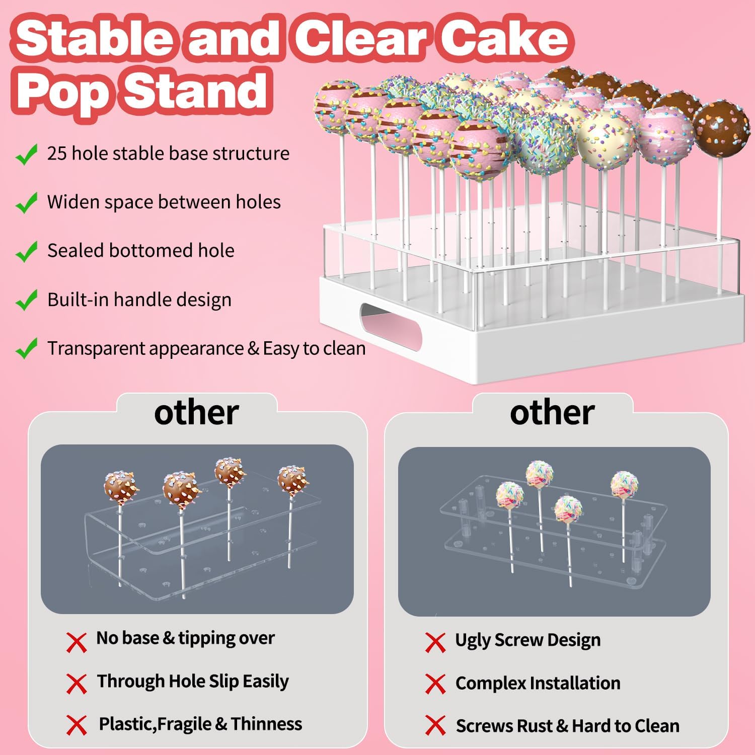 Cake Pop Stand,25 Holes Clear Cake Pops Display Holder,Cake Pop Sticks Kit, Candy Pop Holder,cake pop mold for Party,Wedding,Birthday(White,1-Pack) - Image 3