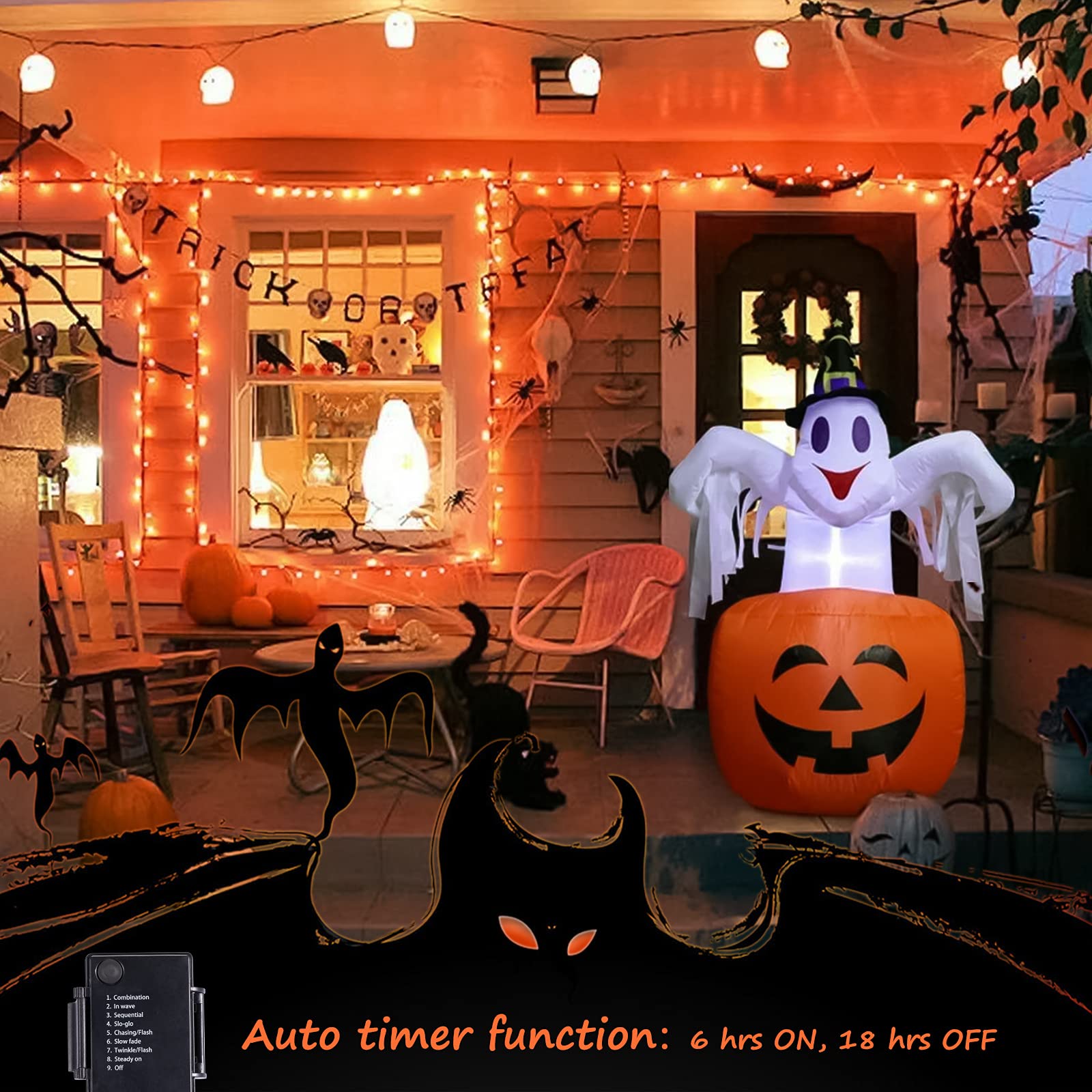 Luces LED naranjas de Halloween para exteriores, 100 mini luces LED de 39 pies con 8 modos de iluminación, tira de luces de Halloween conectables para jardín, patio, fiesta, casa encantada, fantasma 9
