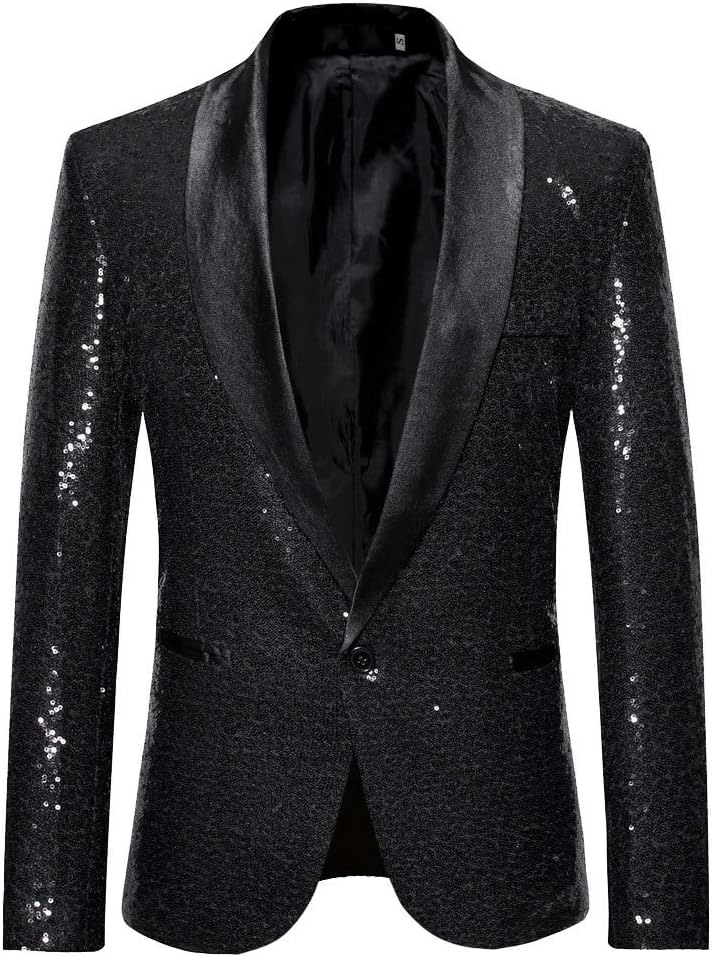 Mens Suit Tuxedo Coat Fashion Sequin Shawl Lapel Blazer Jackets Lightweight Sports Coats Dinner Party Wedding Swallowtail(Black,Small)