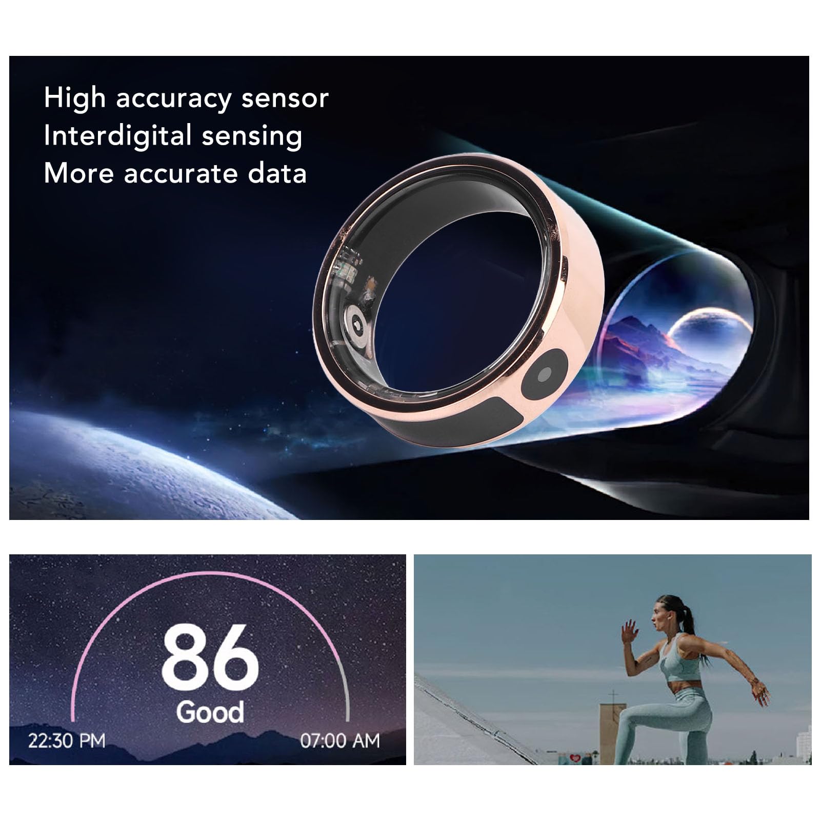 Sxhlseller Anneau Intelligent avec écran Tactile Couleur, Tracker d'activité en Acier Inoxydable de 50 M pour la Natation, la Course à Pied, Téléphone pour la