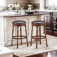 Vista 3 de ERGOMASTER Juego de 2 taburetes de bar giratorios de 29 pulgadas, madera de caucho, marrón
