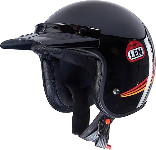 LEM Cascos de motocicleta con cara abierta media retro, para hombres y mujeres, casco de motocicleta y scooter con certificado por DOT, estilo