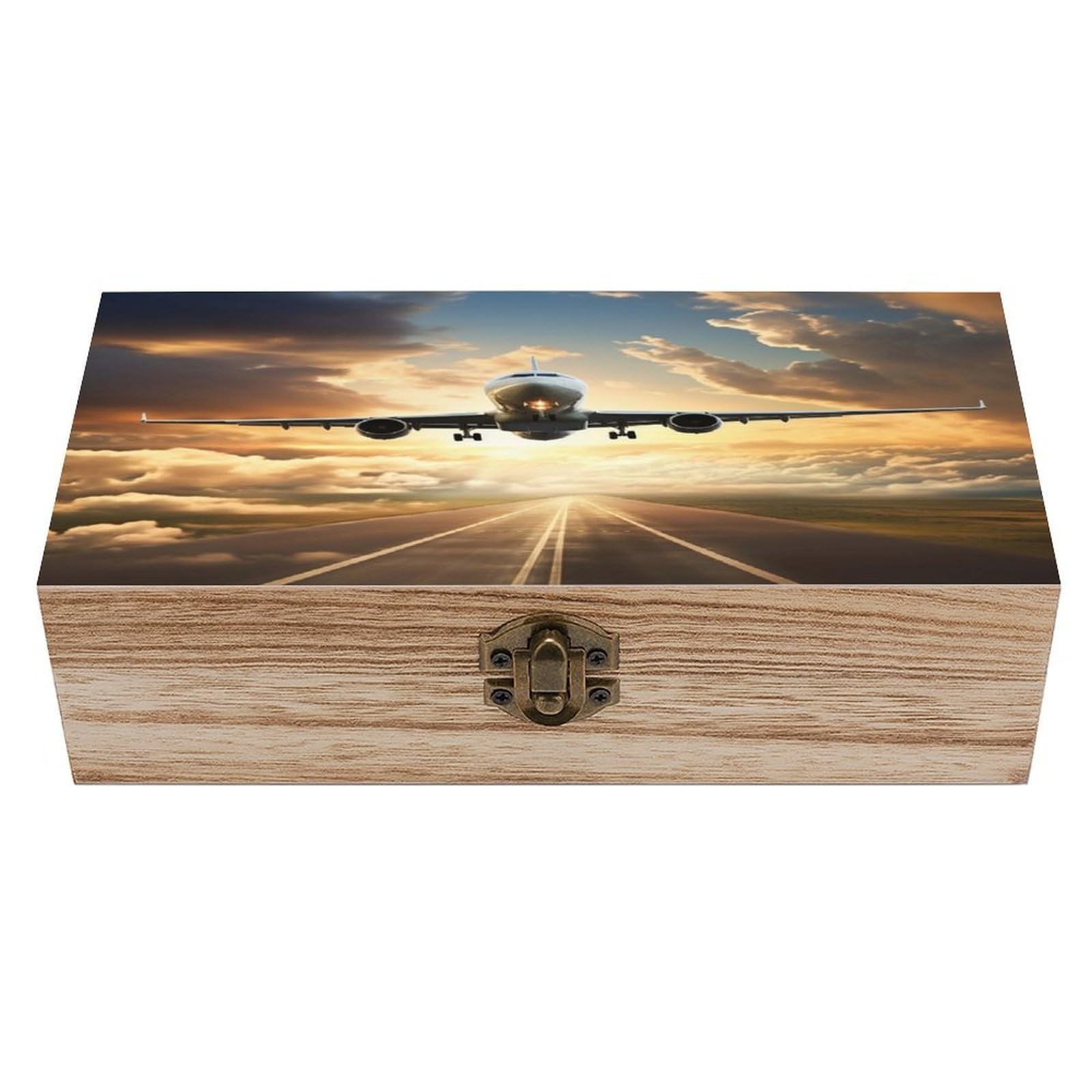 FekiLoot Natural Wooden Keepsake Box with Hinged Lid, 8x4 Inch Airplane Memory Box, Wood Jewelry Organizer & Trinket Holder, Gift for Men Women Anniversary Wedding