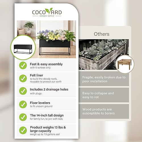 Miniatura 3 de Cocoyard - Maceta elevada  Cama de garen elevada duradera con agujeros de drenaje para plantas altas, hierbas y flores, maceta rectangular para