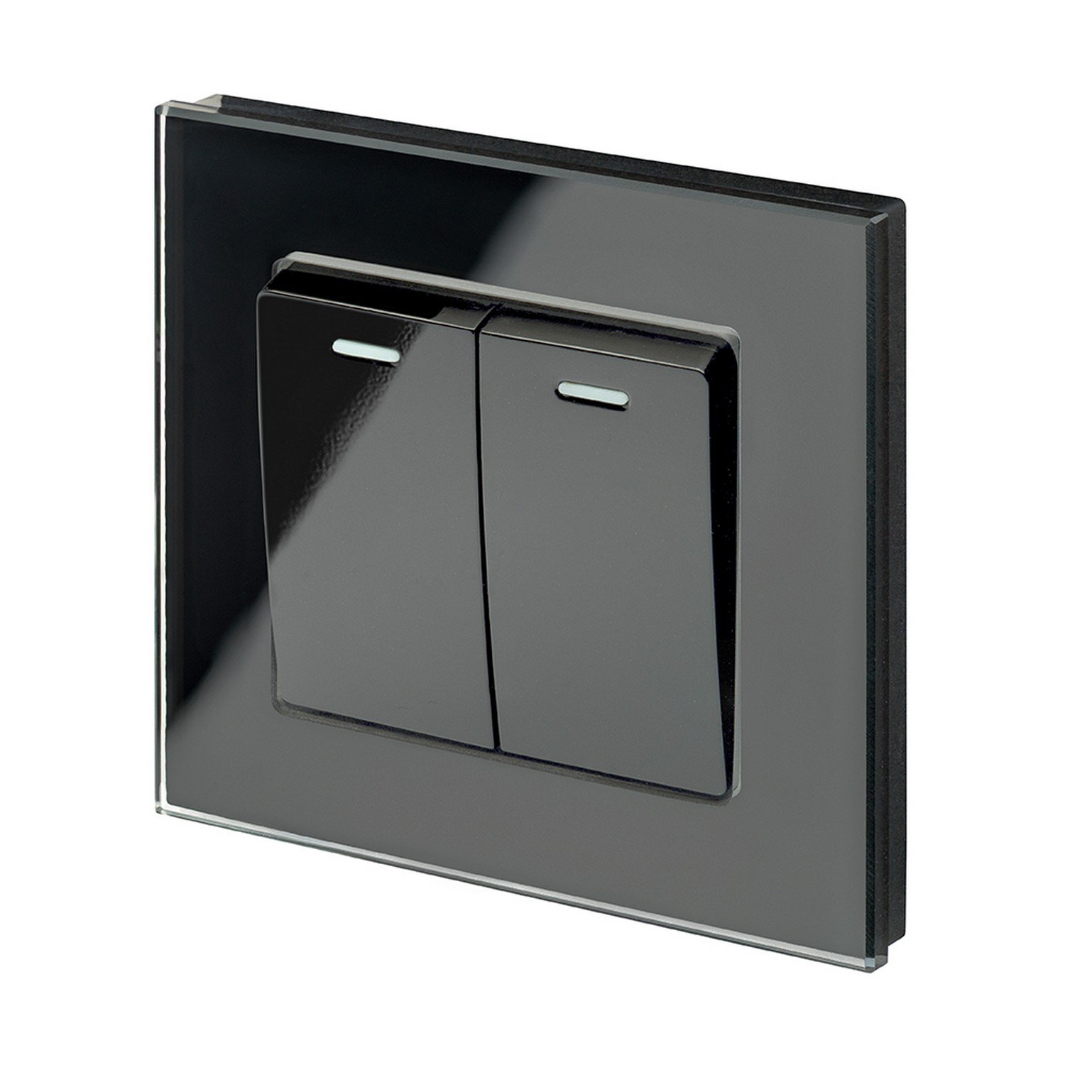 Retrotouch Crystal 2G/2W Rocker Light Switch - Black Glass - Screwless Design - 10A Rating