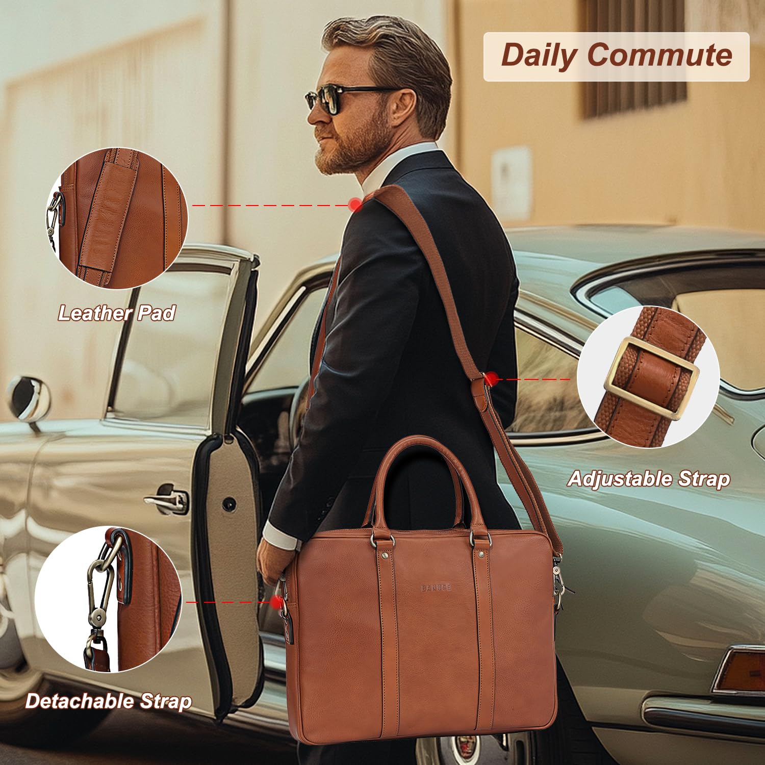 Banuce Vintage Full Grain Italian Leather Briefcase for Men 14
