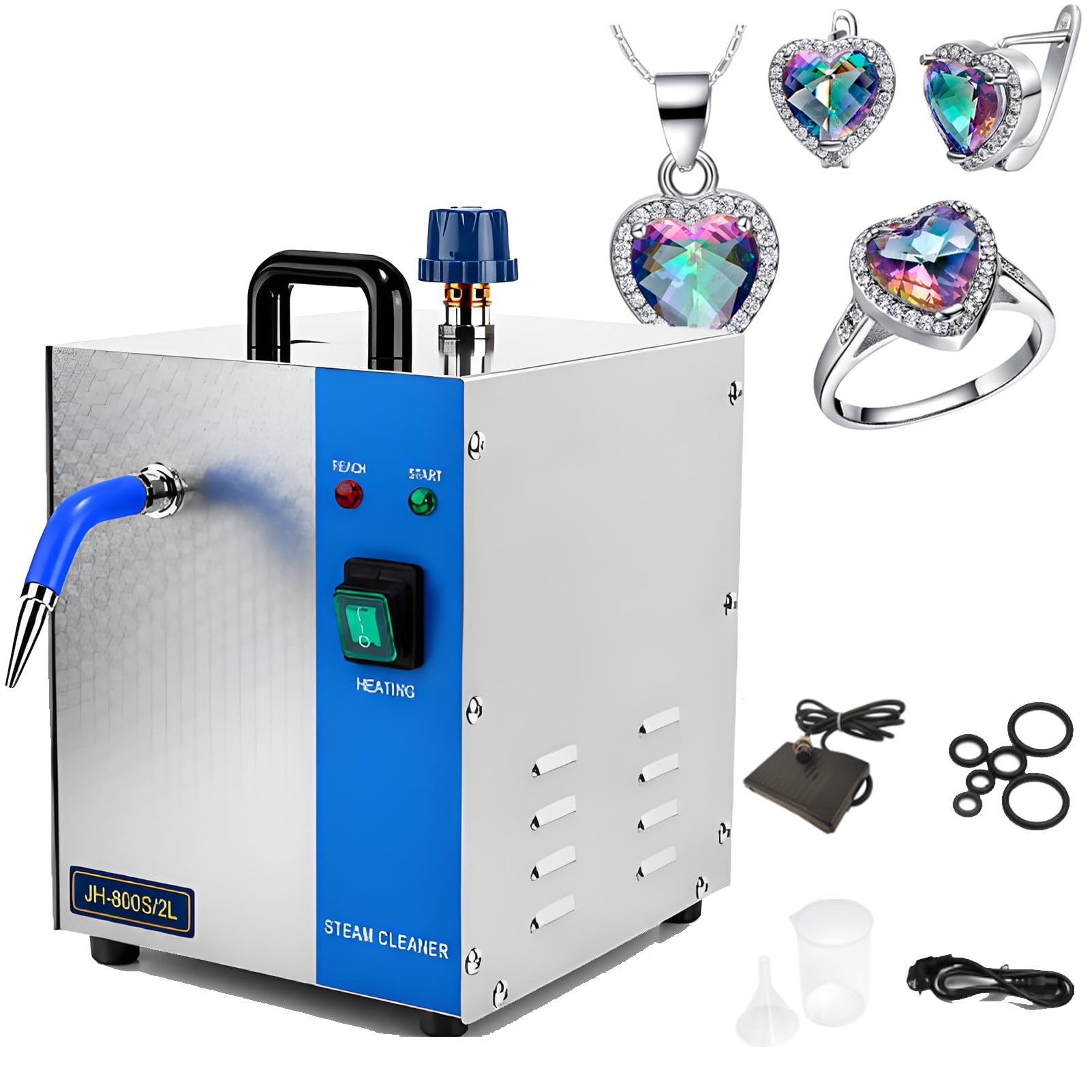 Odkurzacz parowy 2600 W,Profesjonalny odkurzacz parowy do biżuterii,Profesjonalny odkurzacz wysokociśnieniowy 135°C/275°F,Ciśnienie pary 4 kg,do zegarków pierścieniowych i metalowych monet. 2L