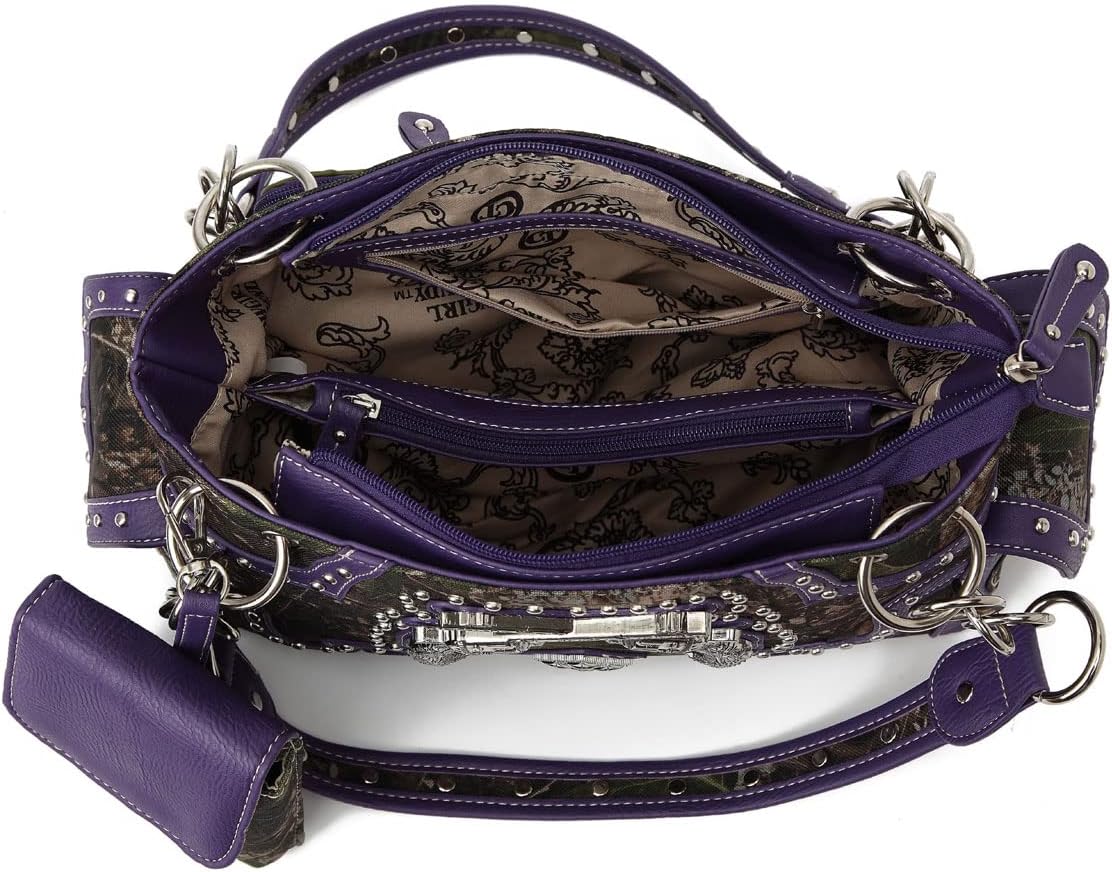 Camouflage Western Style Horse Purse For Women Studded Handbag Floral Tooled Leather Country Shoulder Bag Matching Wallet Set - Image 6