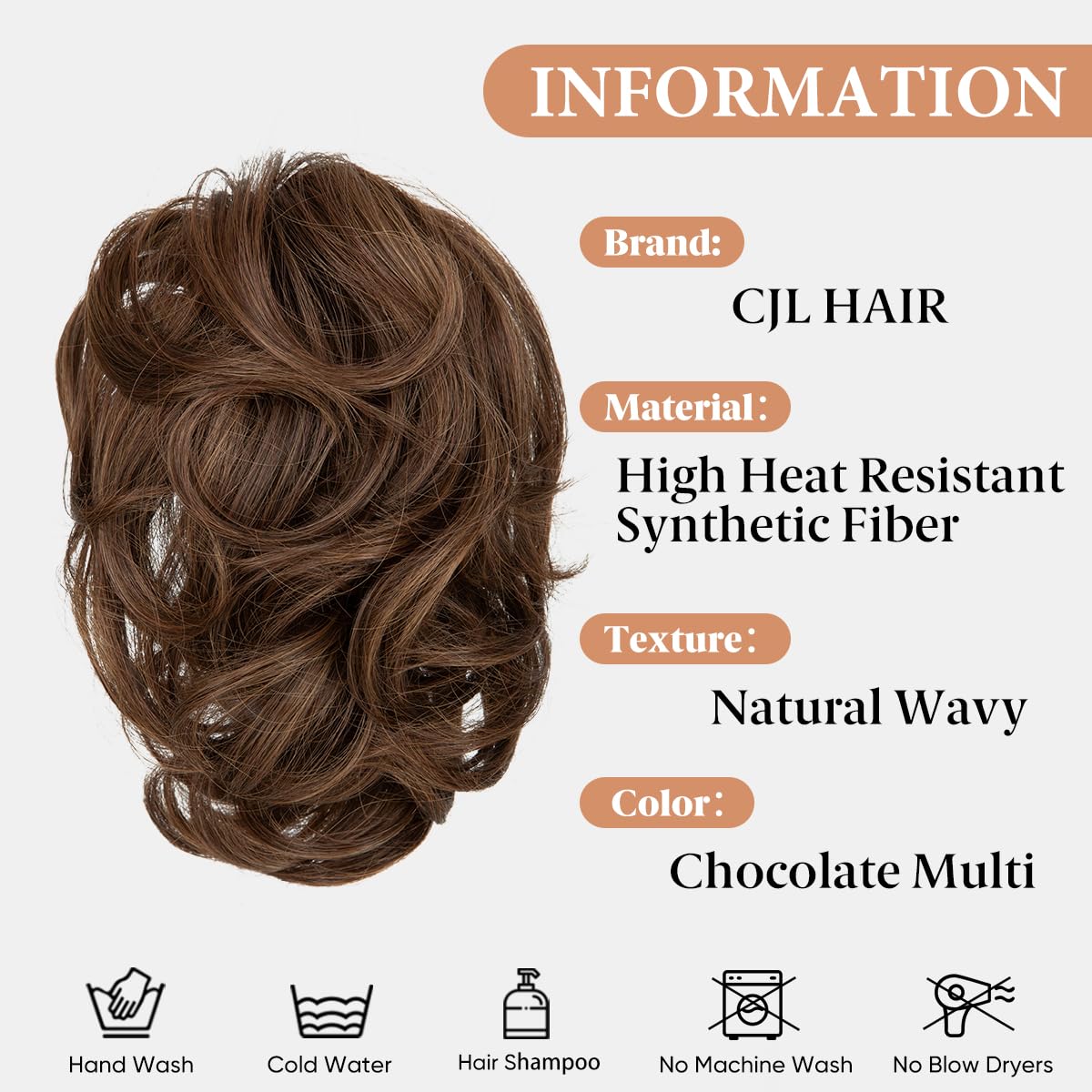cjl hair claw clip short ponytail hair extensions diy bendable metals messy bun hair piece for wonen wavy curly synthetic fake hairpieces chocolate multi c-chocolate multi