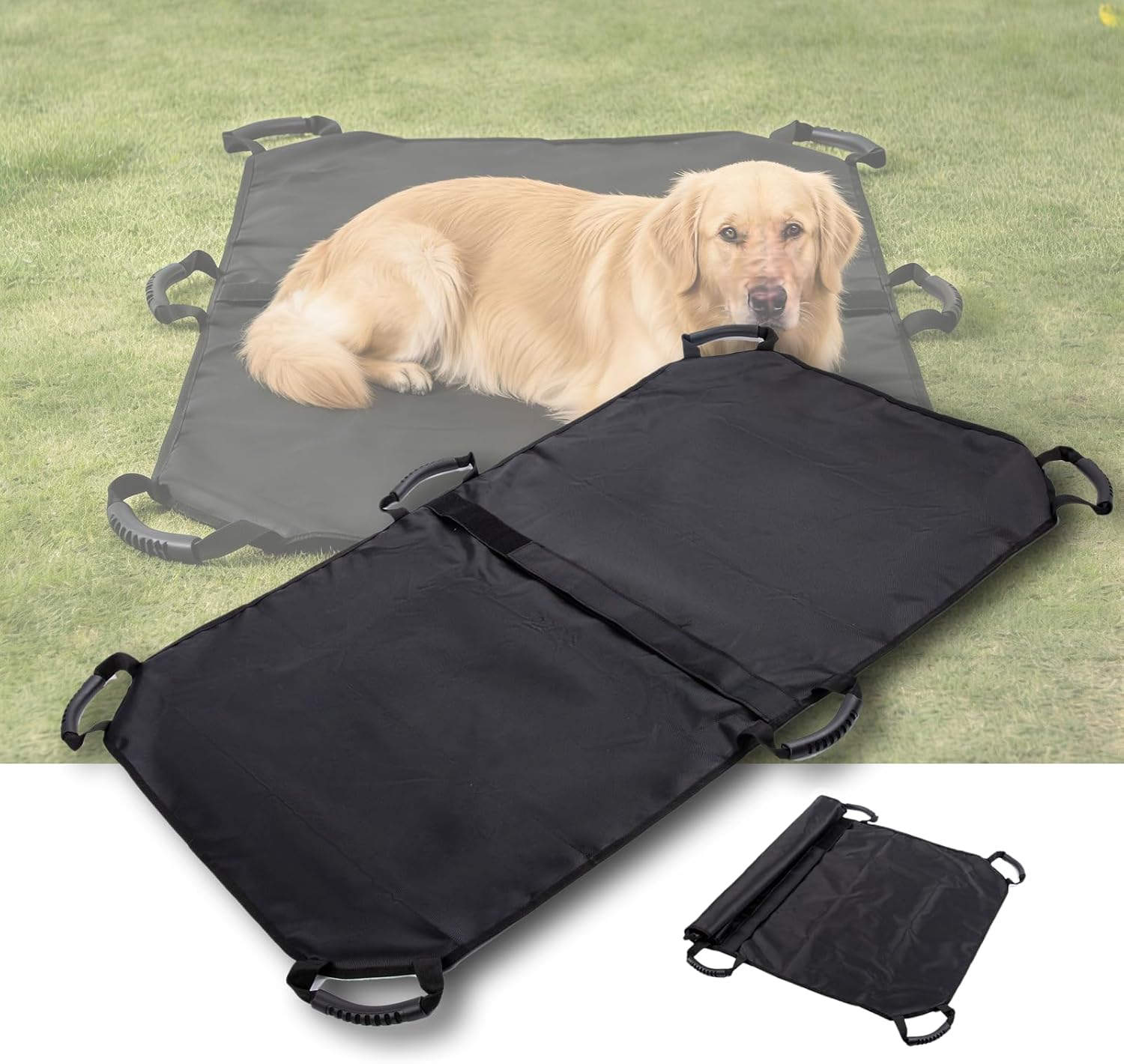 Dog Stretcher for Large Dogs, 47" L x 29" W Heavy Duty Pet Stretcher with 6 Handles & Safety Strap, Portable Emergency Rescue Litter for Injured/Post-Surgery Pets, 150lbs Capacity Animal Transpor