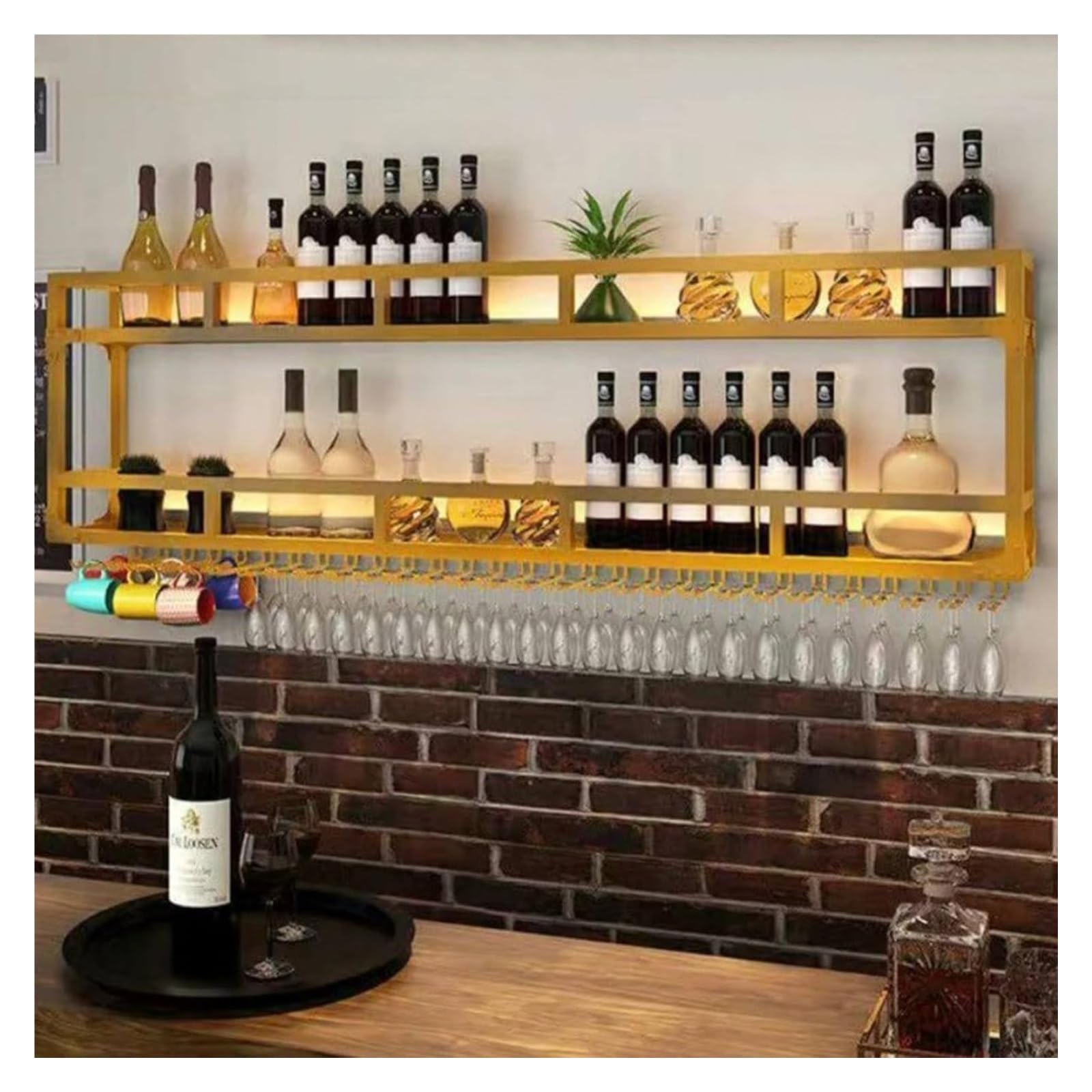 Étagère à vin murale LED pour salon et restaurant : meuble bar suspendu