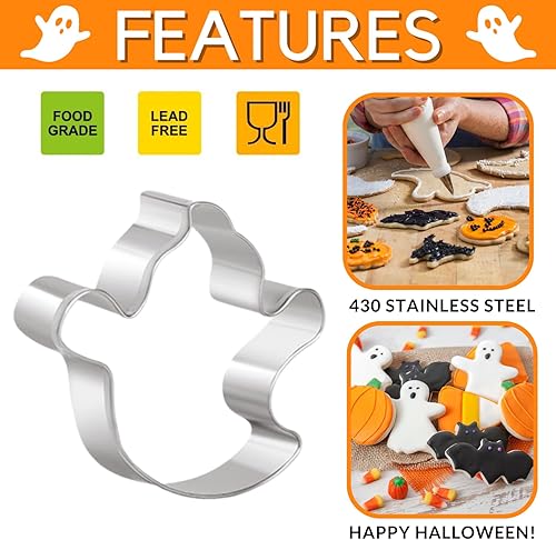 Miniatura 3 de Crethinkaty Juego de cortadores de galletas de Halloween, 7 piezas con formas de cortador de galletas de Halloween, fantasma, murciélago, calabaza,