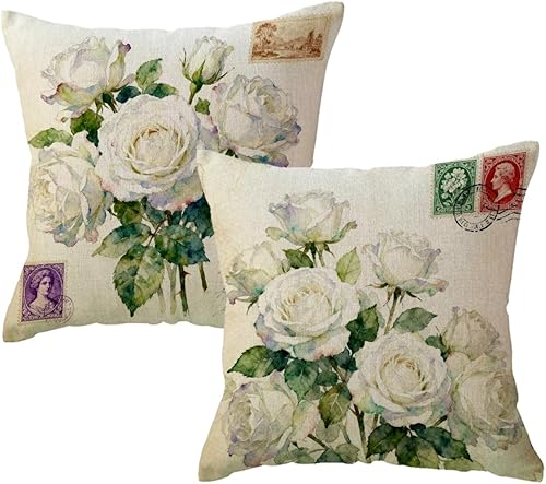 Miniatura 9 de ULOVE LOVE YOURSELF Paquete de 2 fundas de almohada retro con diseño de flores y peonías decorativas para el hogar, fundas de cojín cuadradas Flores
