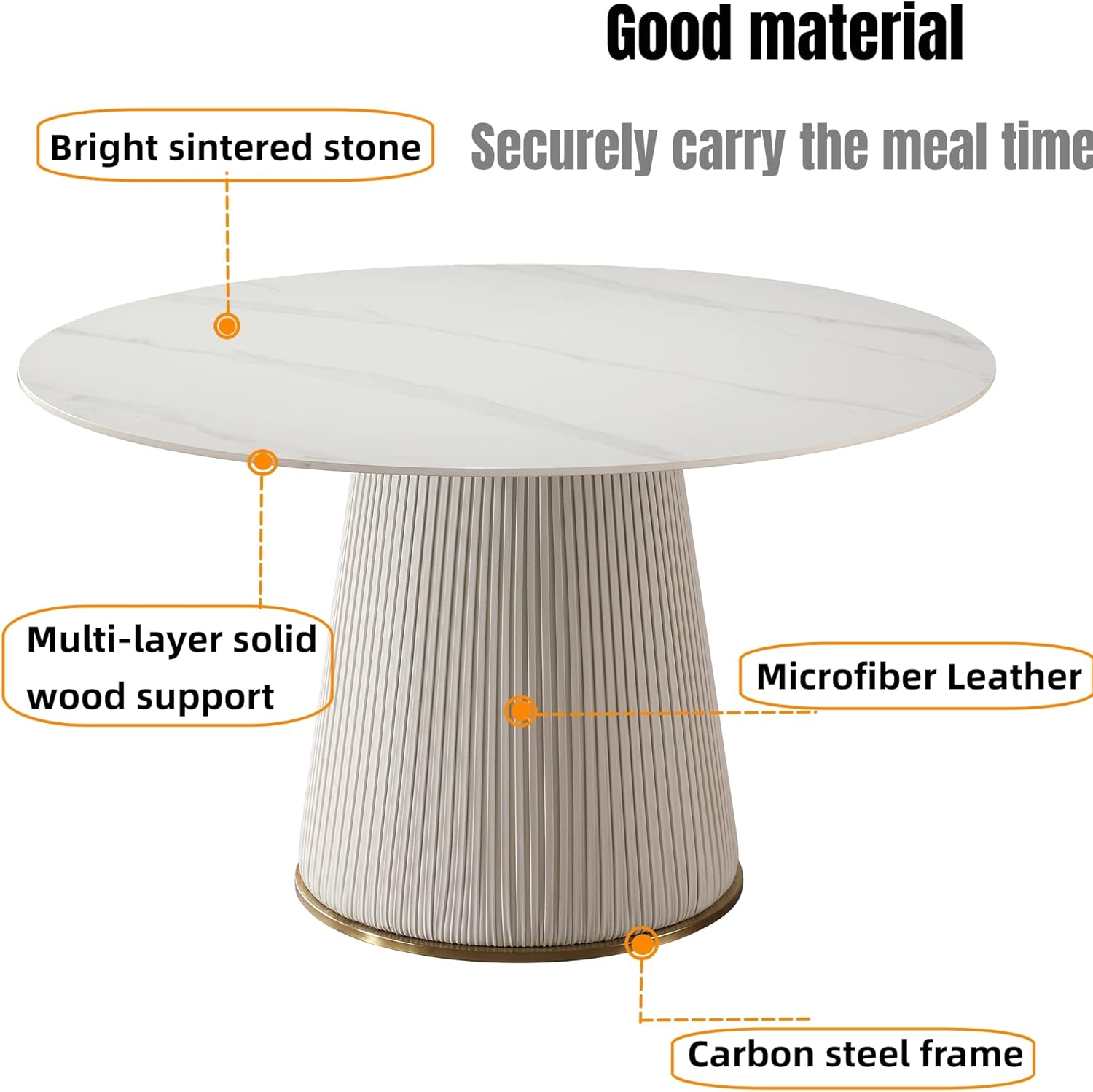 Montary 7 Piece Dining Table Set, Modern Dining Room Table Set of 6, White 53" D Faux Marble Dining Table, Sintered Stone Round Table with 6 Dining Chairs, for Dining Room Kitchen