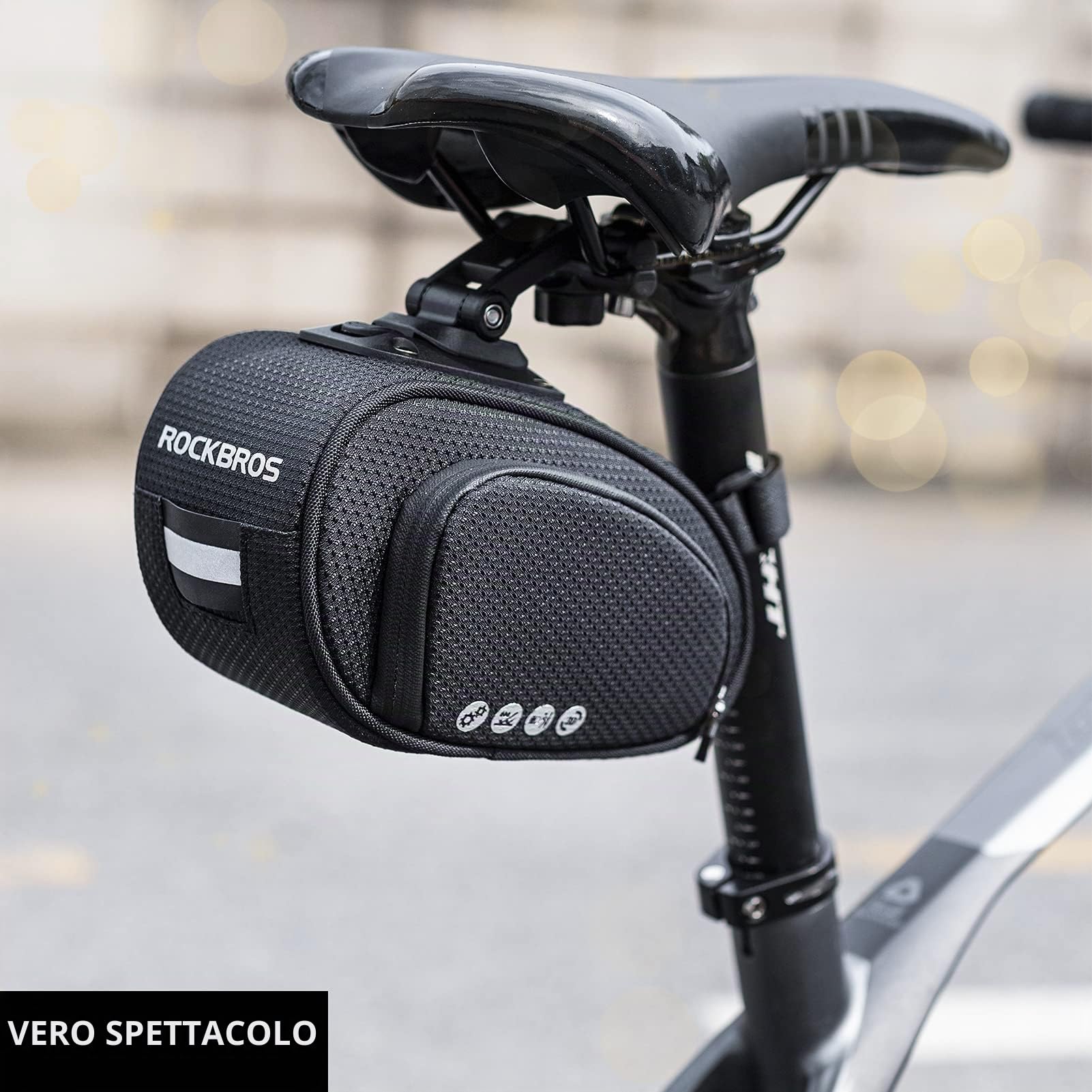 ROCKBROS Borsa da Sella per Bicicletta 1,5L, Borsa Sottosella Antigraffio con Portaborraccia, per Bici da Corsa, MTB, Pieghevole Bici