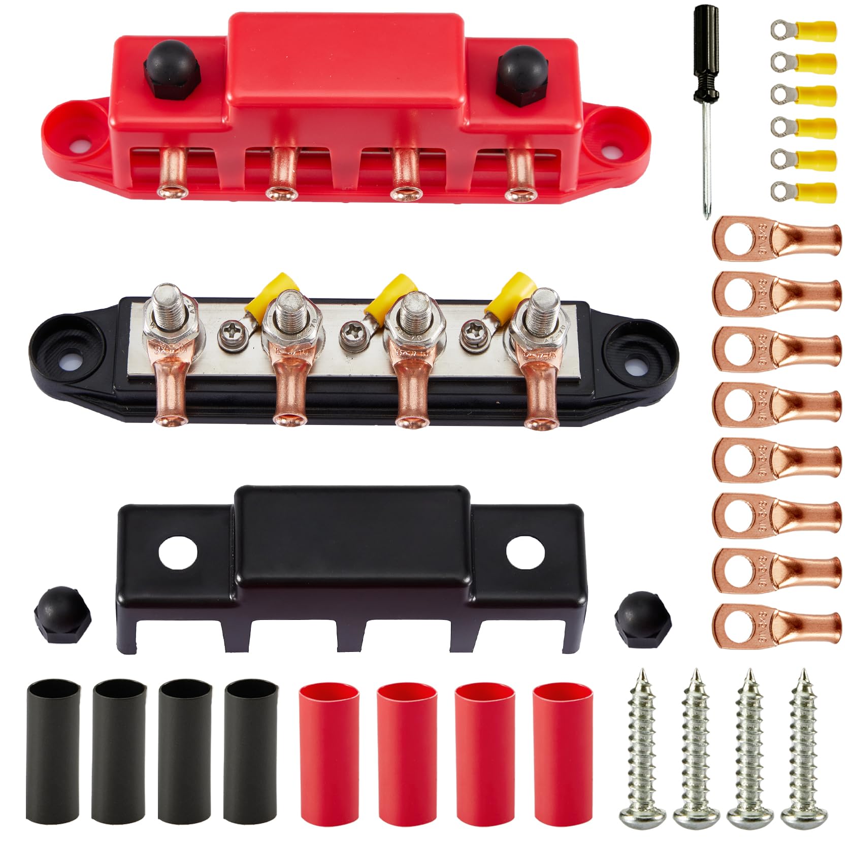 Pindex Bloque Colector M8 250 A CC 12 V-48 V Con 4 Pernos de Terminales M8, Bloque de Distribución de Corriente M8, Barra Colectora de 12 V para Autocaravanas Barcos Yates Coche RV Camión