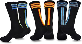 TeeHee Mens Sports Stripes Cotton Half Cushion Crew Socks 3-pair Pack