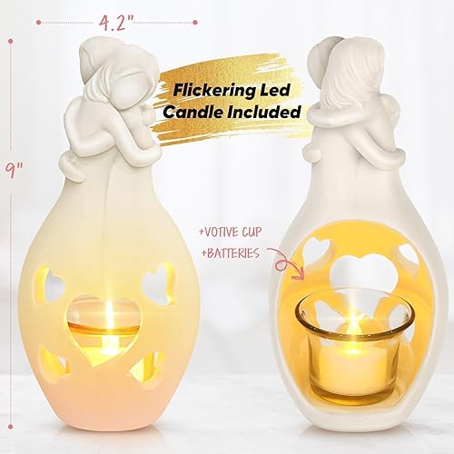 Miniatura 5 de Hug Statue Thinking of You Regalos para mujeres, portavelas LED sin llama de poliresina, regalo de aliento y aliento para hermana, cumpleaños,