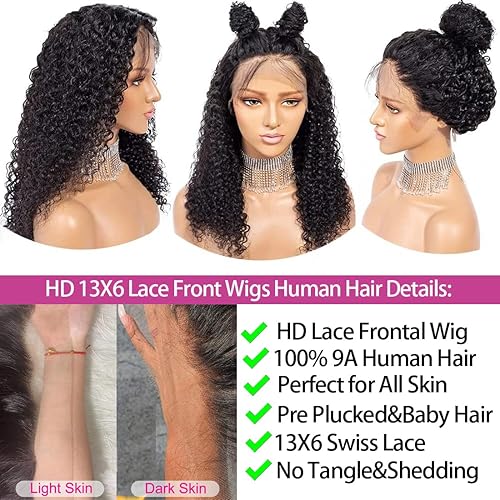 Miniatura 6 de SYHGK Pelucas de cabello humano ondulado profundo de 13 x 6 pulgadas, pelucas de cabello humano con encaje frontal transparente HD y rizado