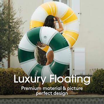 FUNBOY Giant Vintage Stripe Inflatable Pool Float with Cup Holder 48 Pool Float for Adults Inner Tube Pool Toys Swim Rings Swimming Pool Accessories & Pool Lounger Float for Pool Party & Summer