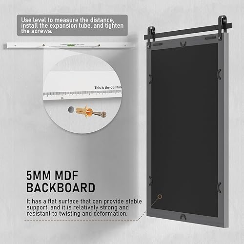 Miniatura 5 de Clavie Espejo de pared rústico con marco de madera horizontal, espejo de baño con marco de madera, espejo decorativo estilo puerta de granero, 22 x