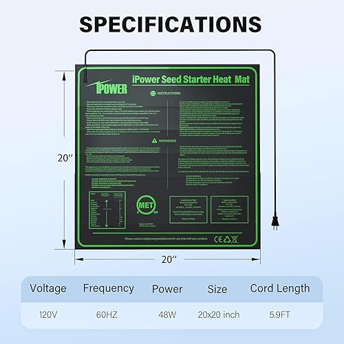 Miniatura 63 de iPower Alfombrilla térmica duradera de 10 x 20 pulgadas con certificación ETL, cálida almohadilla de calentamiento hidropónico para germinación