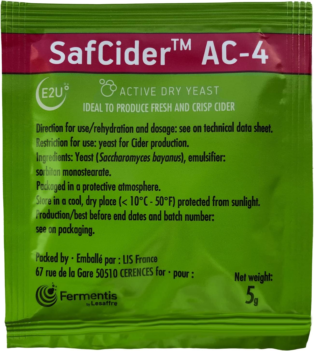 Fermentis SafCider Active Dry Cider Yeast AC-4-5 grams - Pack of 3 - With Freshness Guarantee