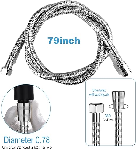 Miniatura 6 de Aettechgd Manguera de ducha, manguera de ducha de 79 pulgadas extra larga, accesorio de manguera de ducha superior para cabezal de ducha, manguera