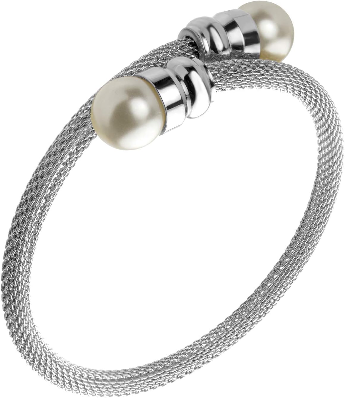 555Jewelry555Jewelry Adjustable Twisted Cable Wire & Pearls Bangle Bracelet Cuff for Women