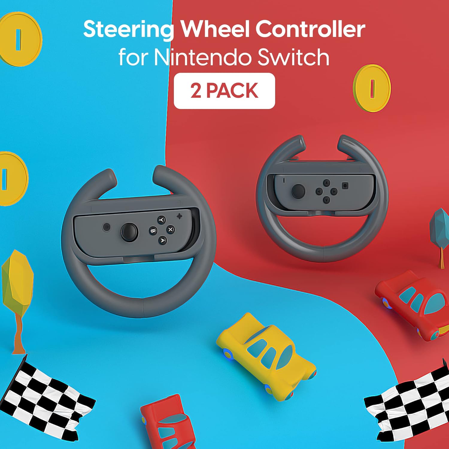 TALK WORKS Steering Wheel Controller for Nintendo Switch 2 Pack - Switch Racing Games Accessories Joy Con Controller Grip for Mario Kart - Grey : Everything Else