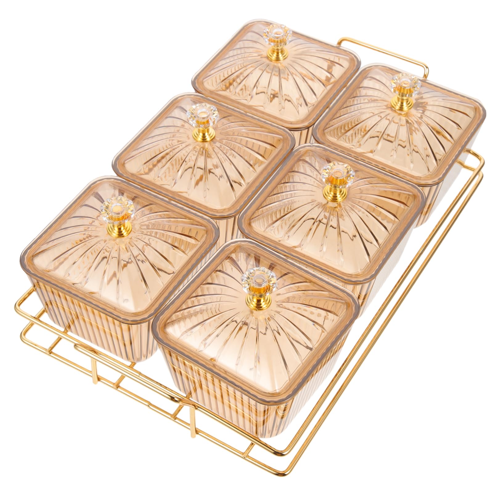 ULTECHNOVO Vassoio Snack da Tavolo in Ferro Oro per Aperitivi | 6 Scomparti, Stile Moderno, per Frutta, Dolci e Contorni, Adatto a Feste con Amici e Matrimoni