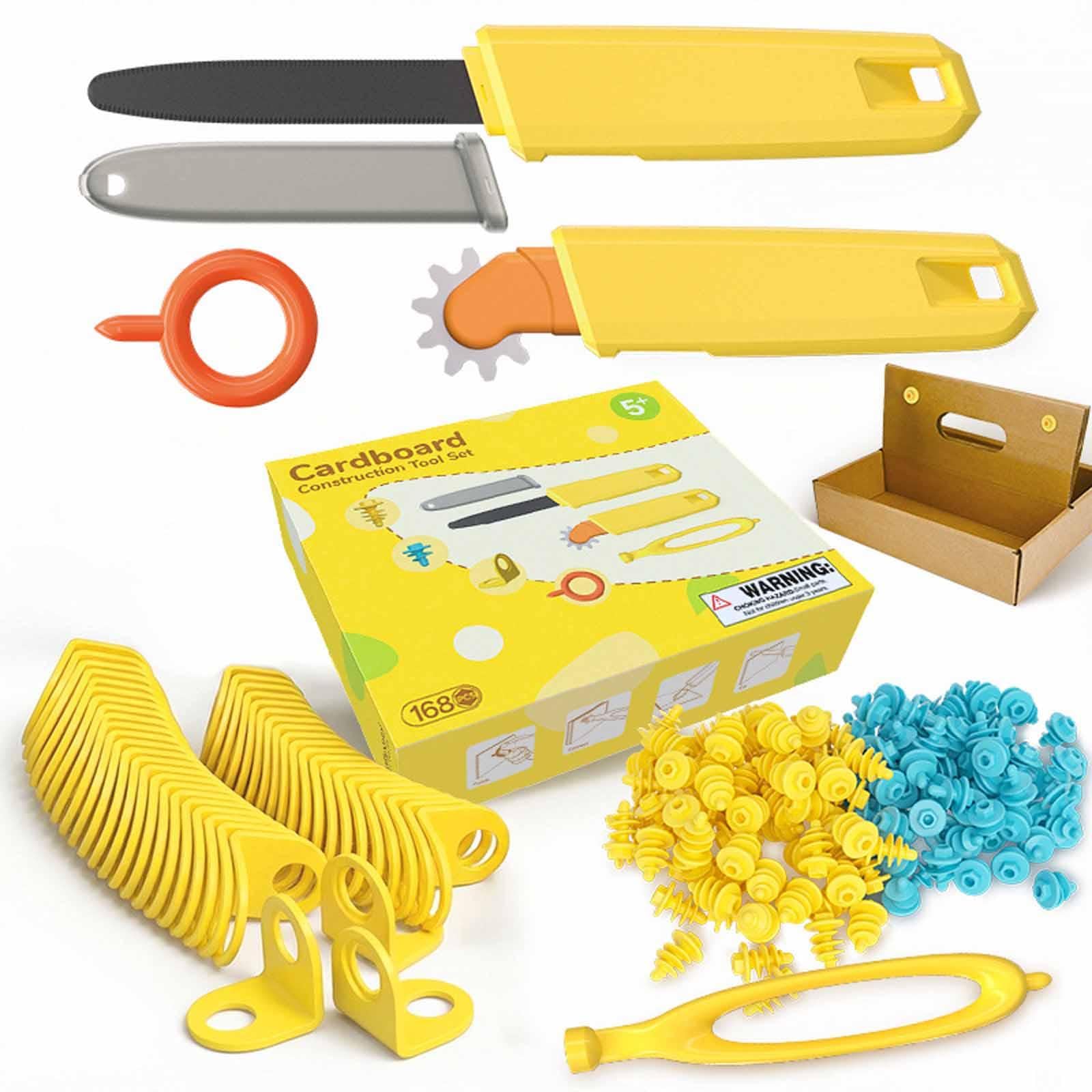 MagiDeal Kit di Attrezzi da Costruzione in Cartone da 168 Pezzi, Set di Costruzione per Bambini, cacciavite Creativo Riutilizzabile, Regalo per Bambini, Gioco