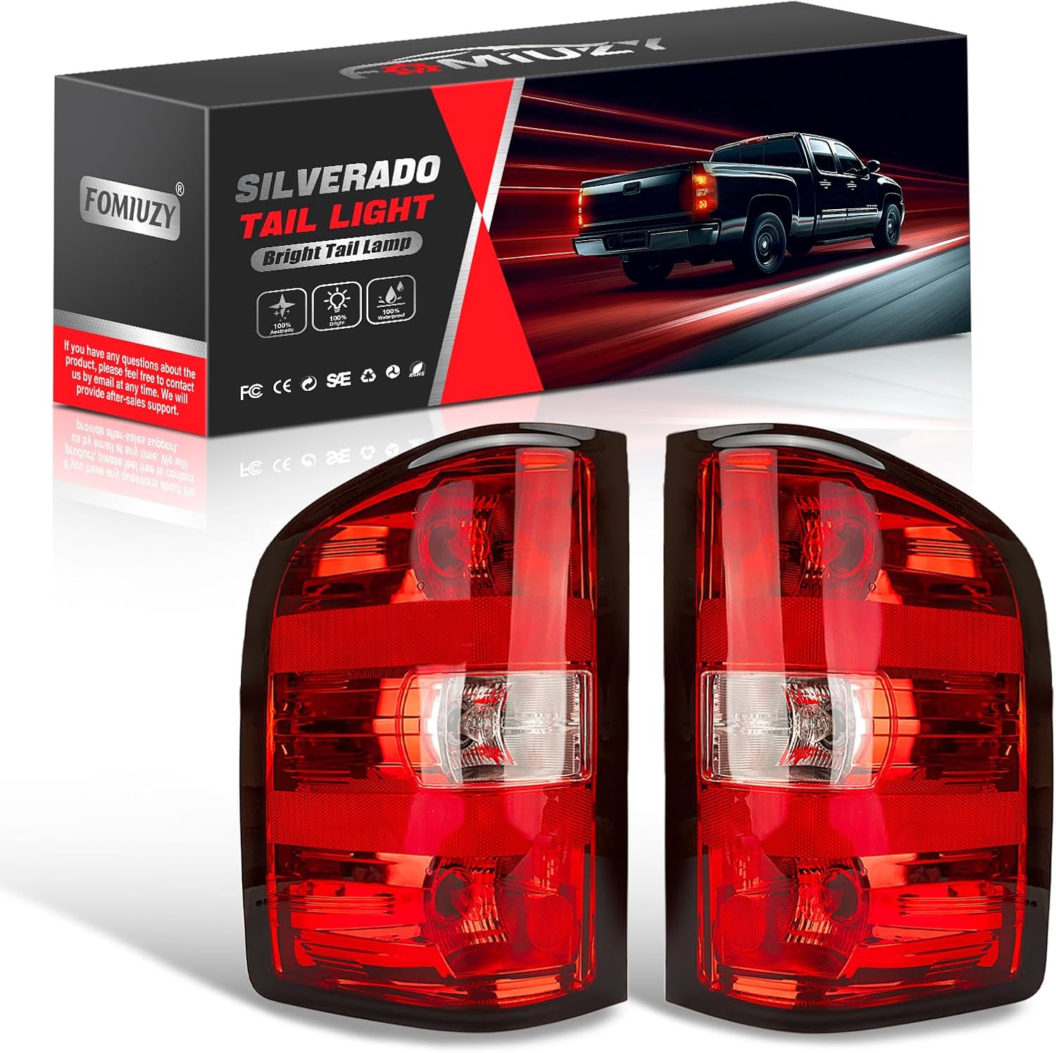 Tail Lights Fit Chevy Silverado 1500 2007 2008 2009 2010 2011 2012 2013 Chevrolet 2500 3500 HD 2500HD 3500HD Rear Brake Taillight Assembly Back Lamp Lens Cover Left Driver Right Passenger Side