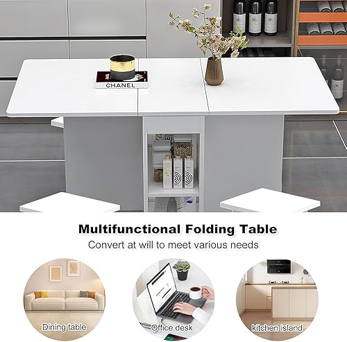 Miniatura 2 de LUMISOL Juego de mesa de comedor plegable para 4, juego de mesa de cocina con 4 sillas, almacenamiento y 6 ruedas, juegos de comedor que ahorran