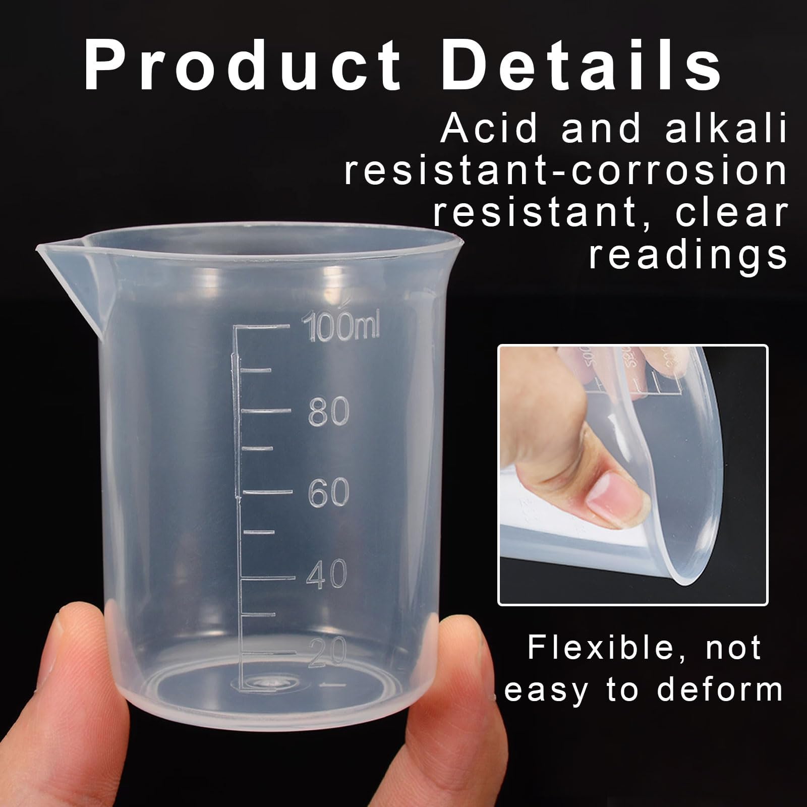 Vasos de Medición,4 Pcs Vaso Medidor Cocina Con Escalas Precisas Probetas Plastico Reutilizables Vasos Medidores Antidherentes Medidores Laboratorio para Bricolaje Hecho a Mano Laboratorio