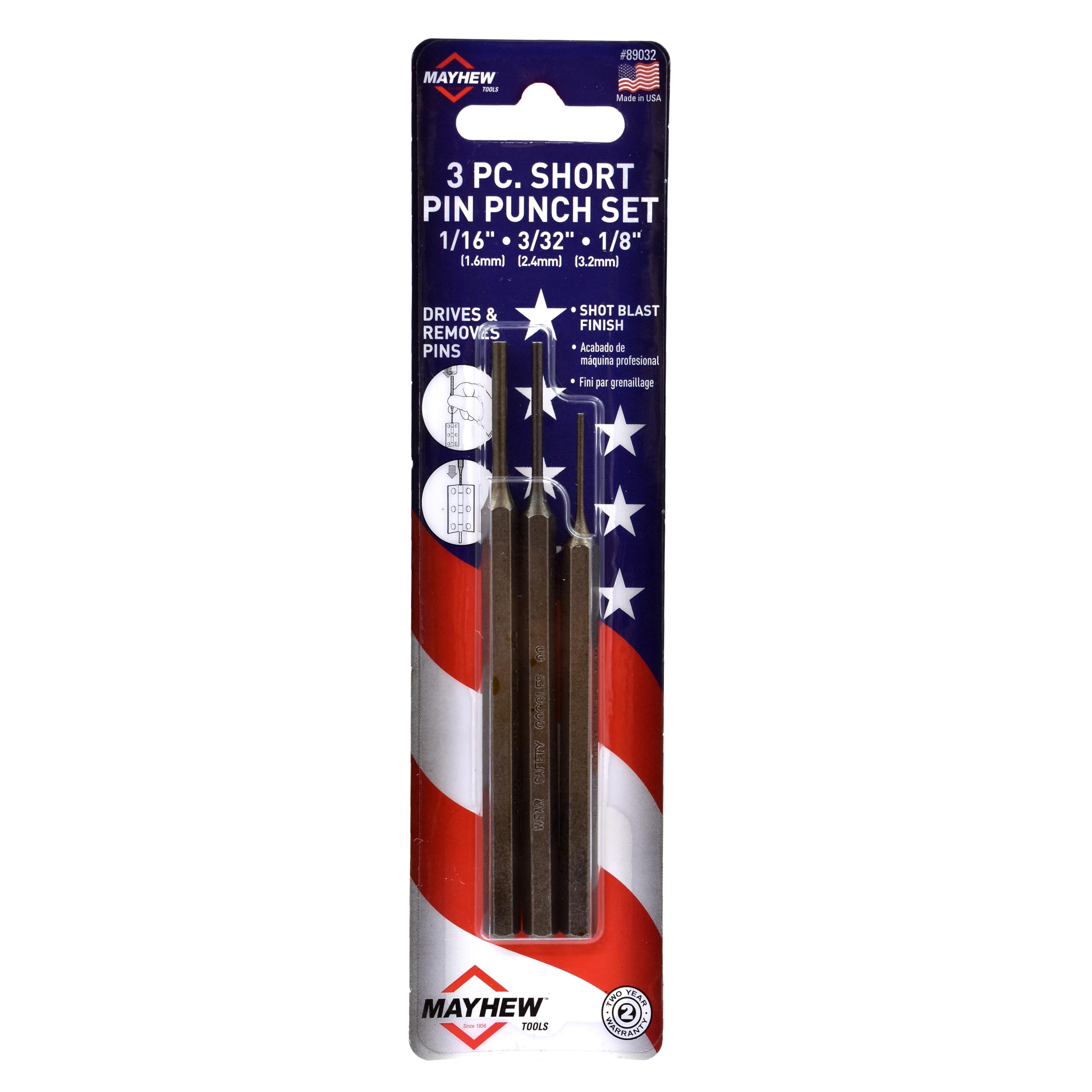 Mayhew Select 89032 Short Pin Punch Set, 3-Piece, Black - Image 2