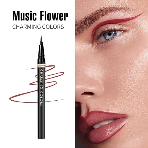 Miniatura 7 de Delineador de ojos, delineador líquido mate de color, resistente a las manchas, resistente a las manchas, con punta precisa (rojo vino)