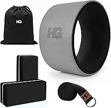 Yoga Wheel with 2 Yoga Blocks and Strap for Stretching & Backbends Exercise Set for Flexibility, Pain Relief & Core Strength Yoga Equipment for Men & Women Ideal for Home Workouts Grey