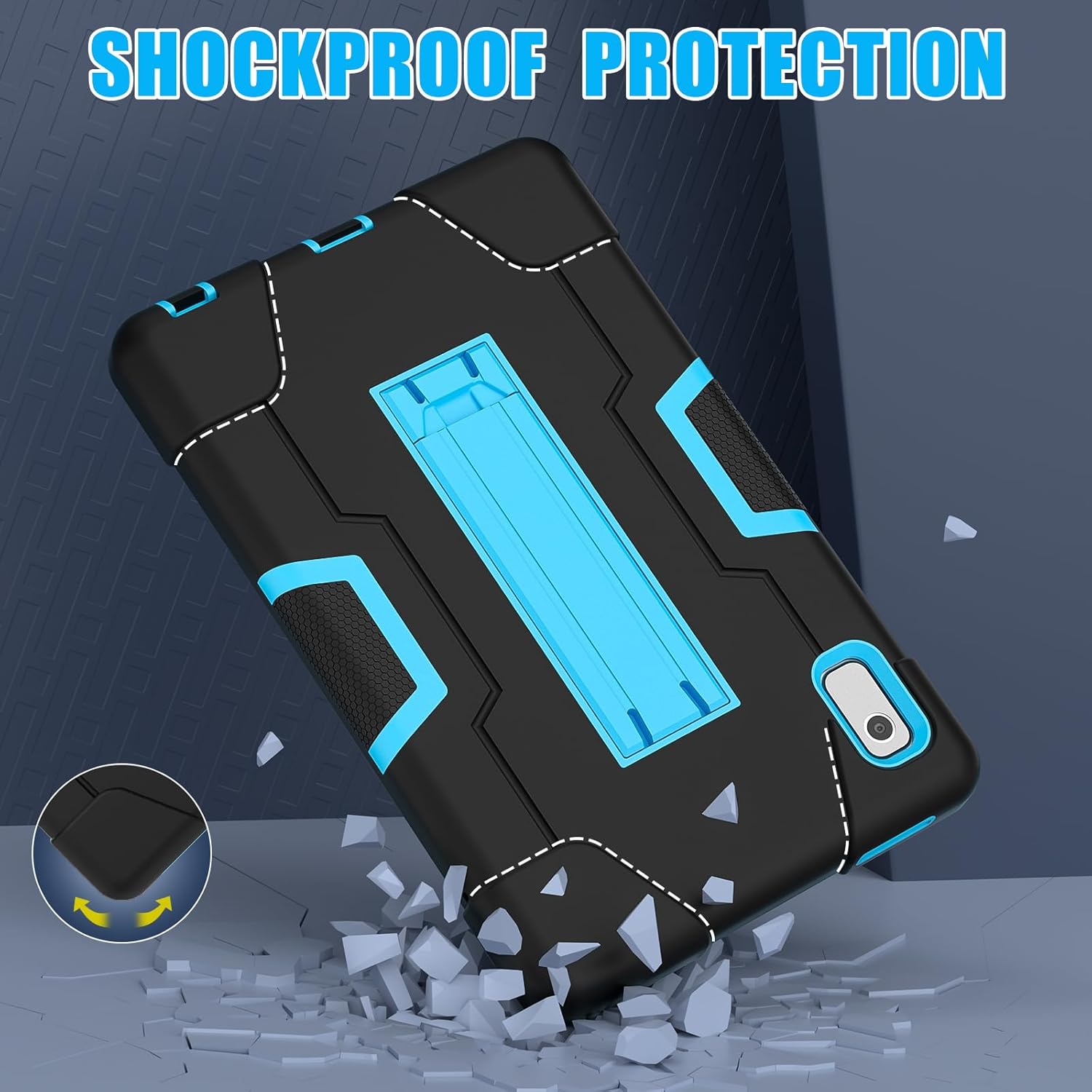 L00KLY Case for Lenovo Tab M9 2023,Case with Screen Protector Kickstand Heavy Duty Cover 3 in 1 Rugged Shockproof Protective Tablet Case for Lenovo Tab M9 9.0 inch 2023 (TB-310FU) (Black/Blue) - Image 4