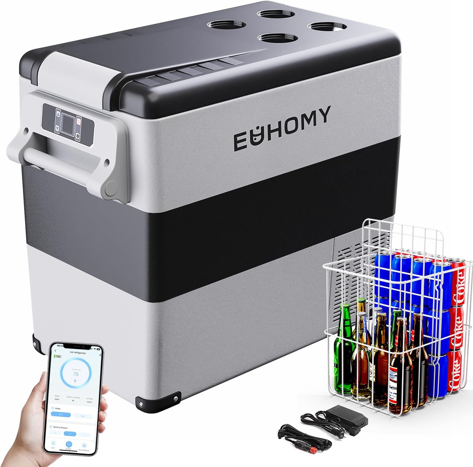 KROAK Kompressor Coolbox Elektrischer Autokühlschrank, 28L Tragbarer Gefrierbox-Mini-Kühlschrank 12/24 V 230V Für Camping, Auto, LKW, Boot, -20℃-20